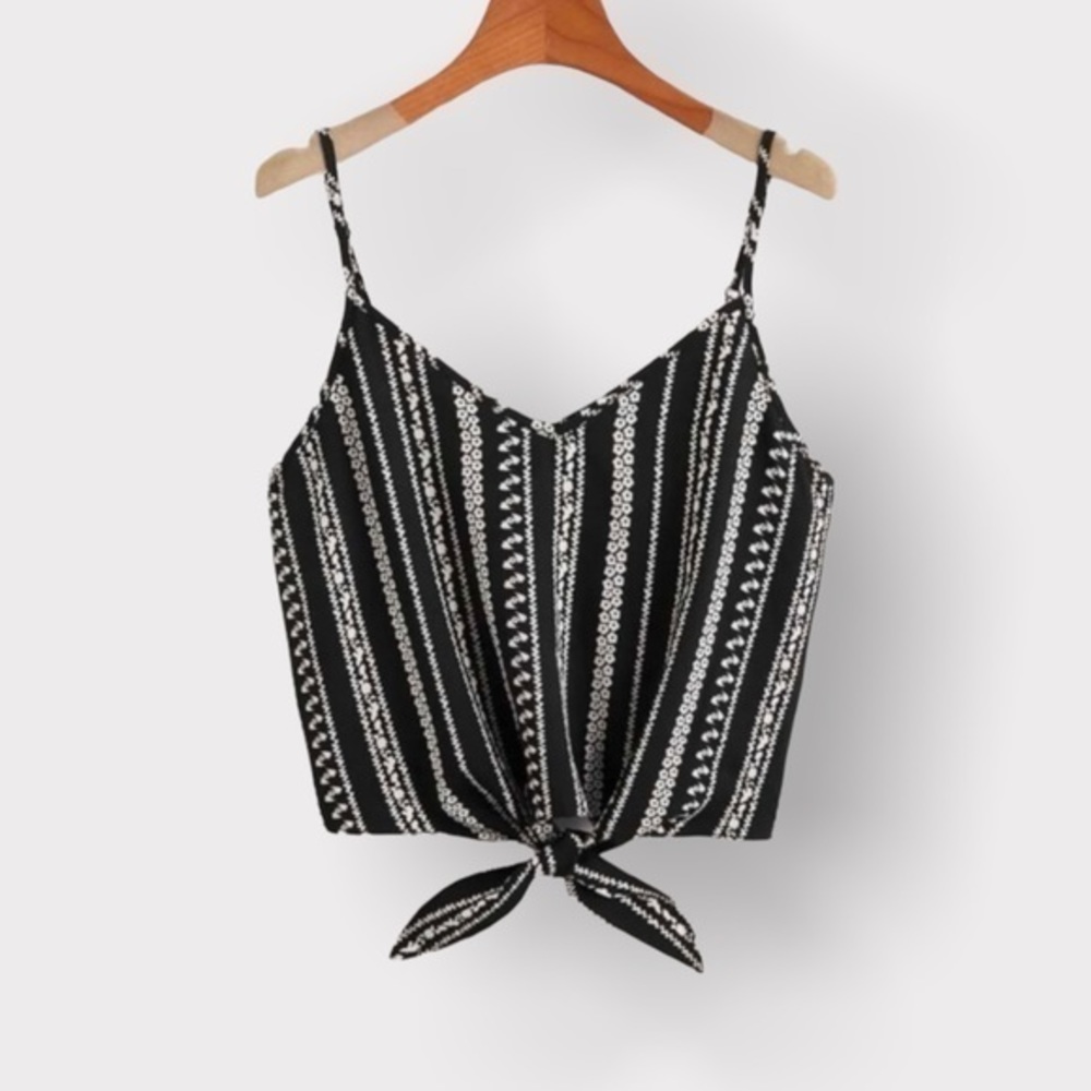 SHEIN Ditsy Floral Print Tie Hem Cami Top